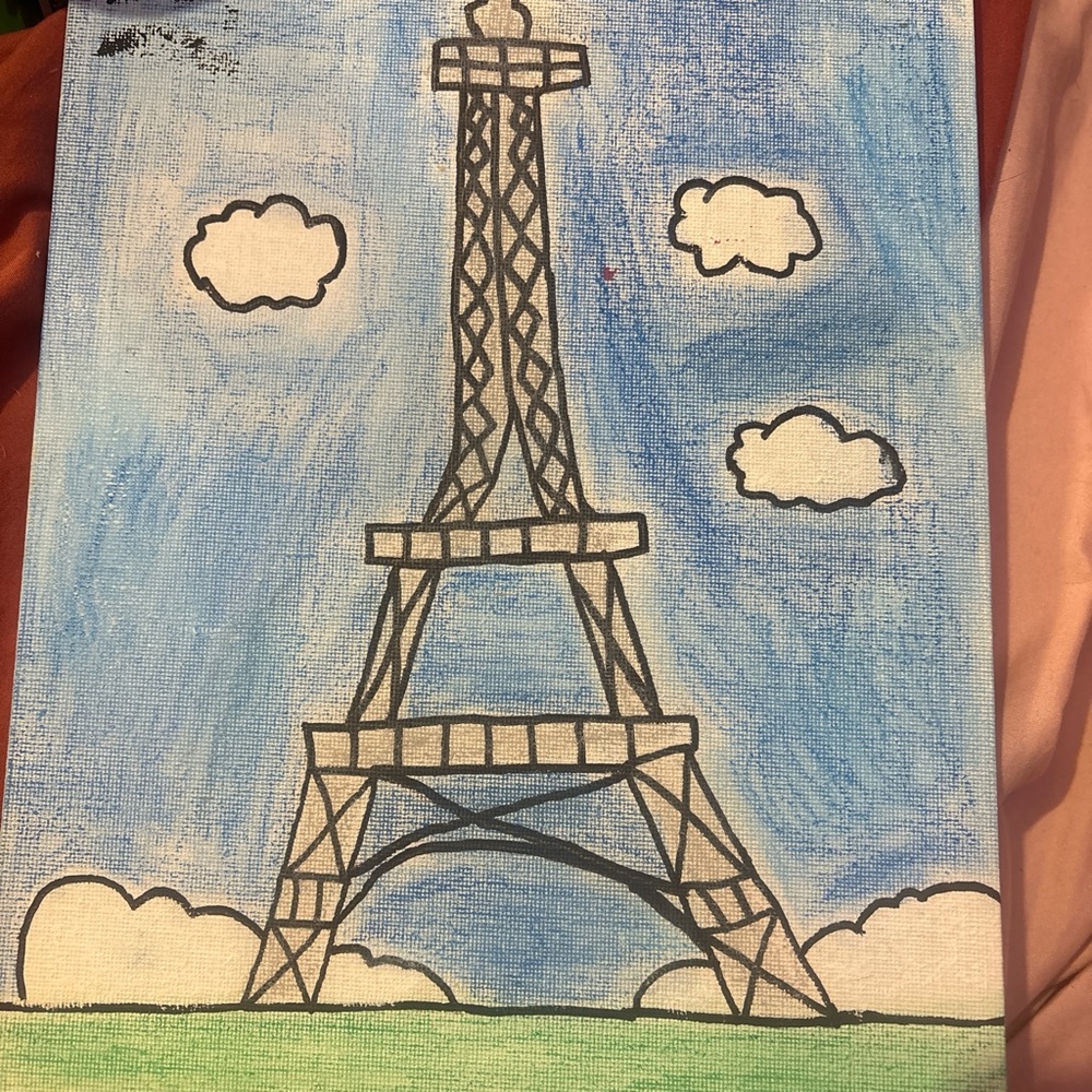 Eiffel Tower Canvas Art in Blue and Green